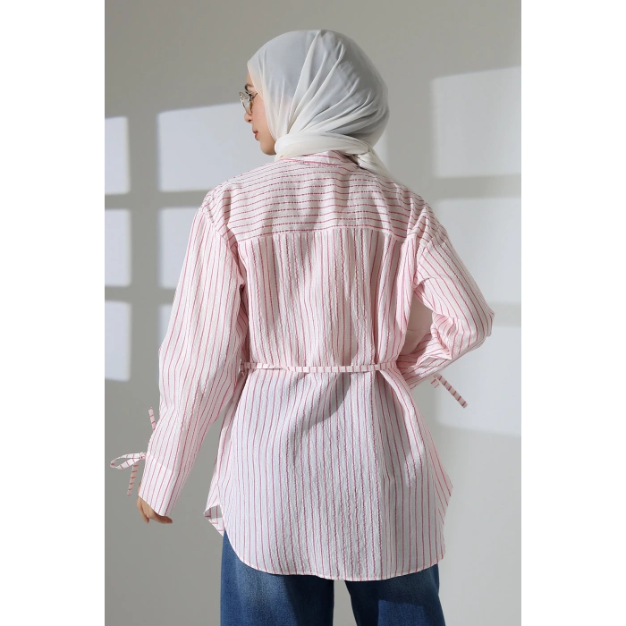 Kadın Modal Dokuma Kumaş Pembe Tesettür Gömlek