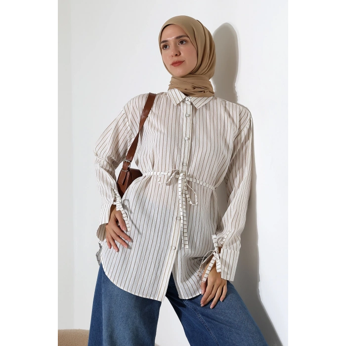 Kadın Modal Dokuma Kumaş Kahverengi Tesettür Gömlek