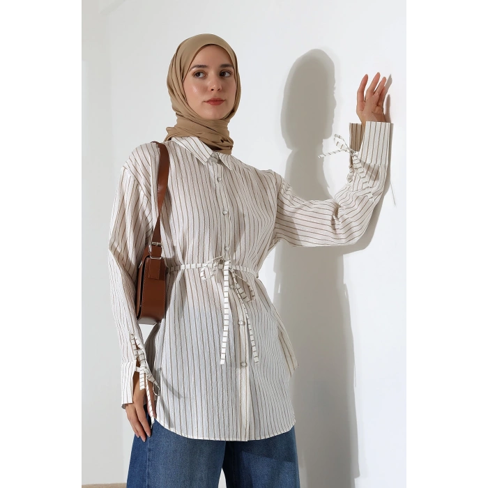 Kadın Modal Dokuma Kumaş Kahverengi Tesettür Gömlek