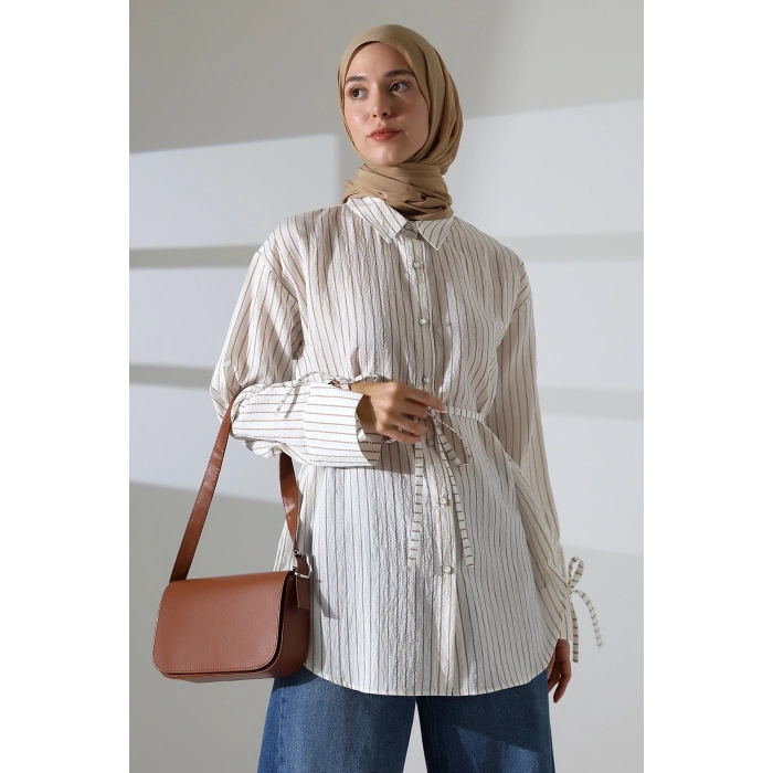 Kadın Modal Dokuma Kumaş Kahverengi Tesettür Gömlek