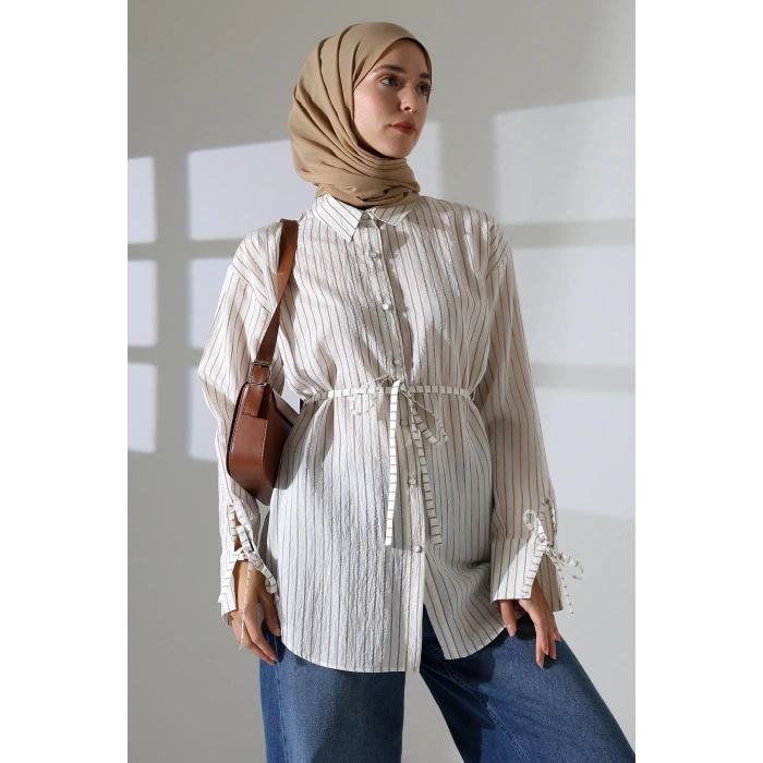 Kadın Modal Dokuma Kumaş Kahverengi Tesettür Gömlek