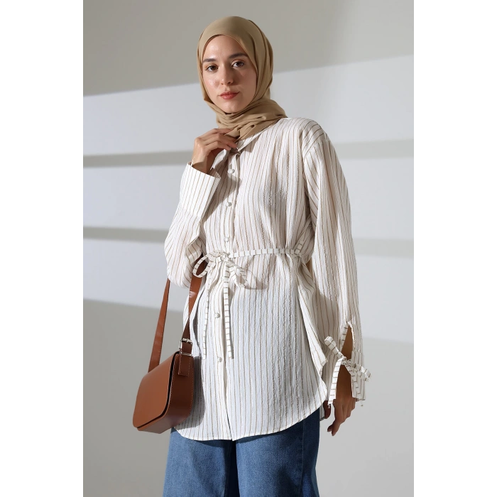 Kadın Modal Dokuma Kumaş Kahverengi Tesettür Gömlek