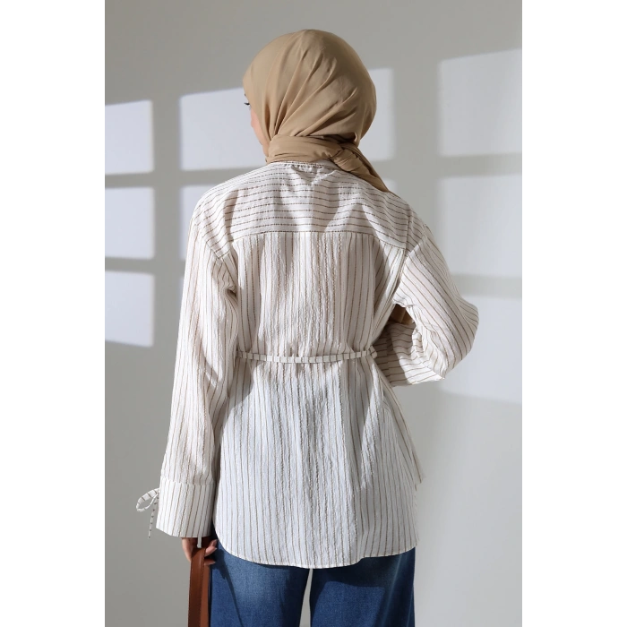 Kadın Modal Dokuma Kumaş Kahverengi Tesettür Gömlek