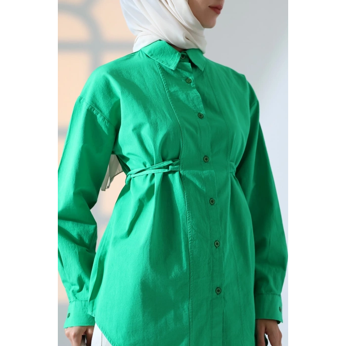 Kadın 100% Pamuk Poplin Kumaş Yeşil Tesettür Gömlek