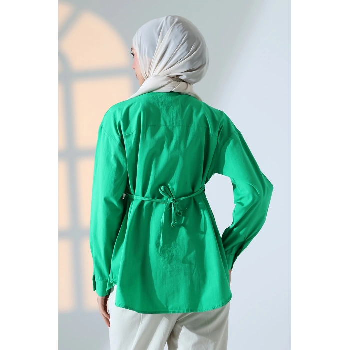 Kadın 100% Pamuk Poplin Kumaş Yeşil Tesettür Gömlek