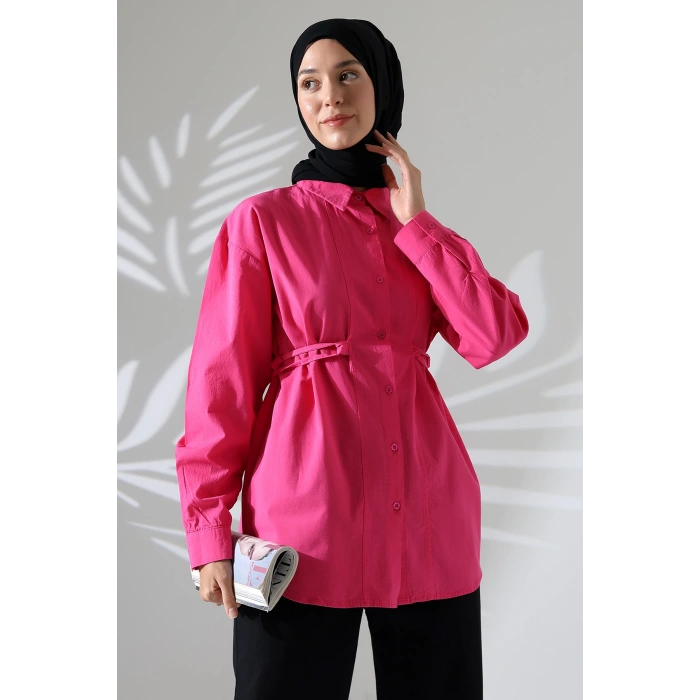 Kadın 100% Pamuk Poplin Kumaş Fuşya Tesettür Gömlek
