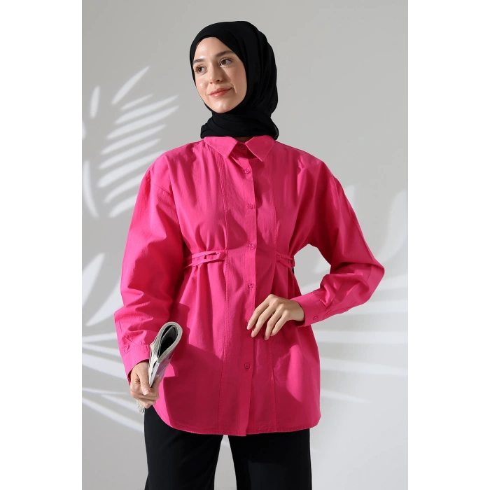 Kadın 100% Pamuk Poplin Kumaş Fuşya Tesettür Gömlek