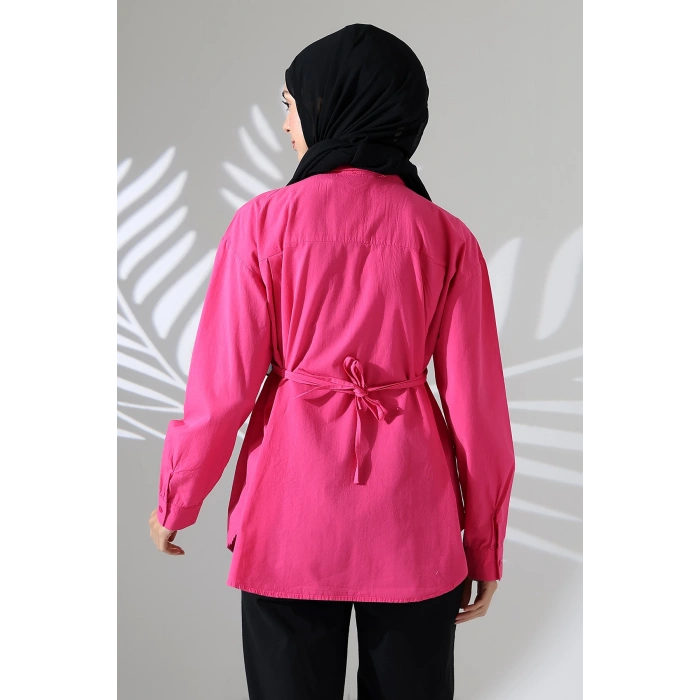 Kadın 100% Pamuk Poplin Kumaş Fuşya Tesettür Gömlek