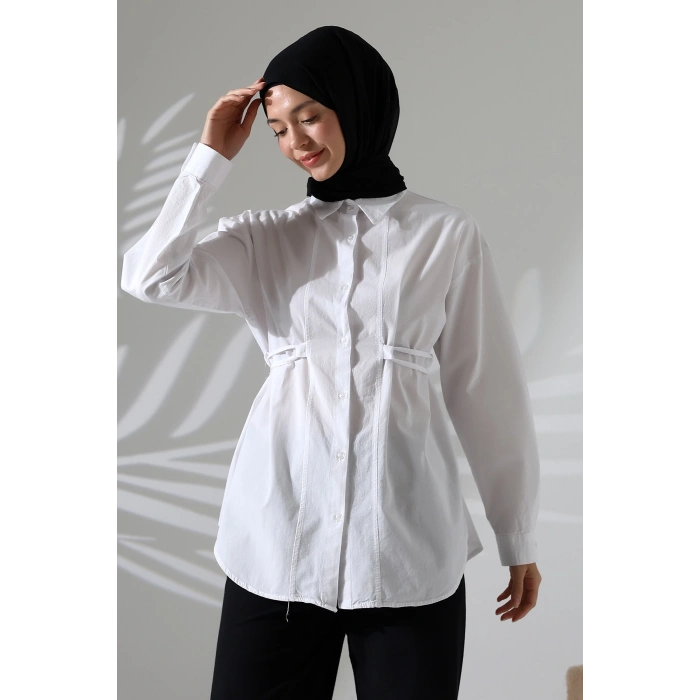 Kadın 100% Pamuk Poplin Kumaş Beyaz Tesettür Gömlek