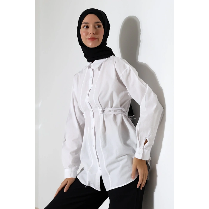 Kadın 100% Pamuk Poplin Kumaş Beyaz Tesettür Gömlek