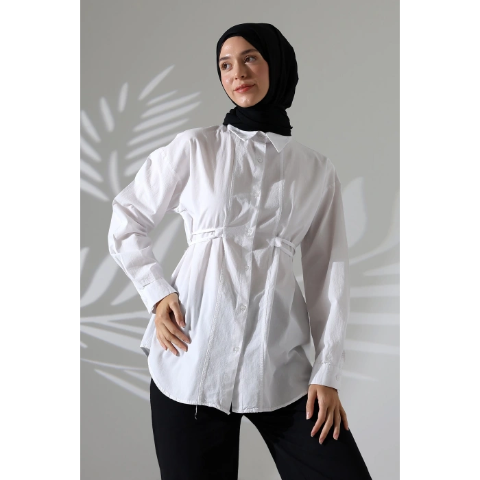 Kadın 100% Pamuk Poplin Kumaş Beyaz Tesettür Gömlek