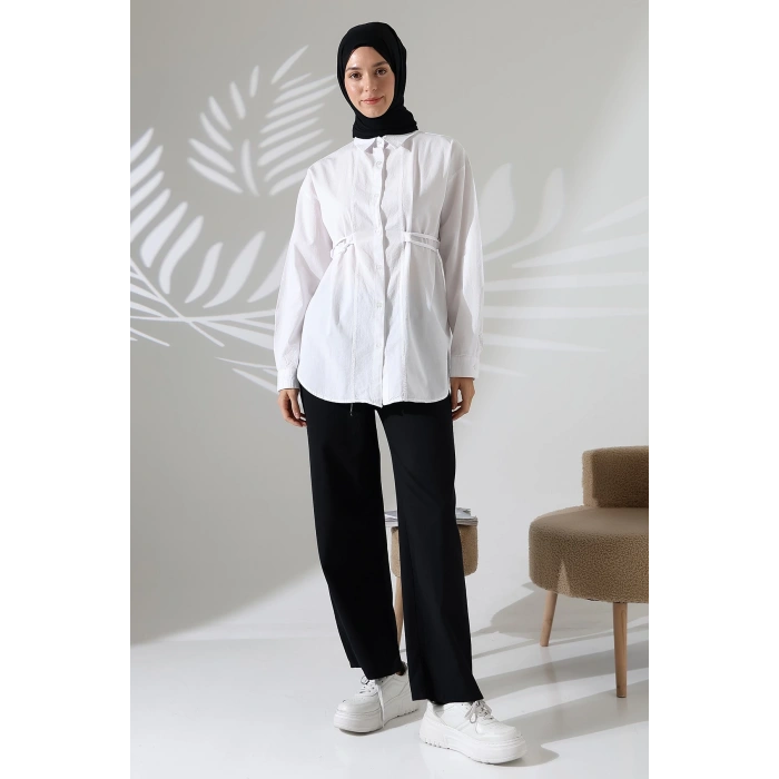 Kadın 100% Pamuk Poplin Kumaş Beyaz Tesettür Gömlek