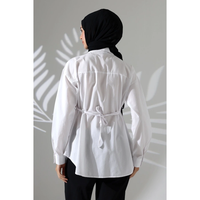 Kadın 100% Pamuk Poplin Kumaş Beyaz Tesettür Gömlek