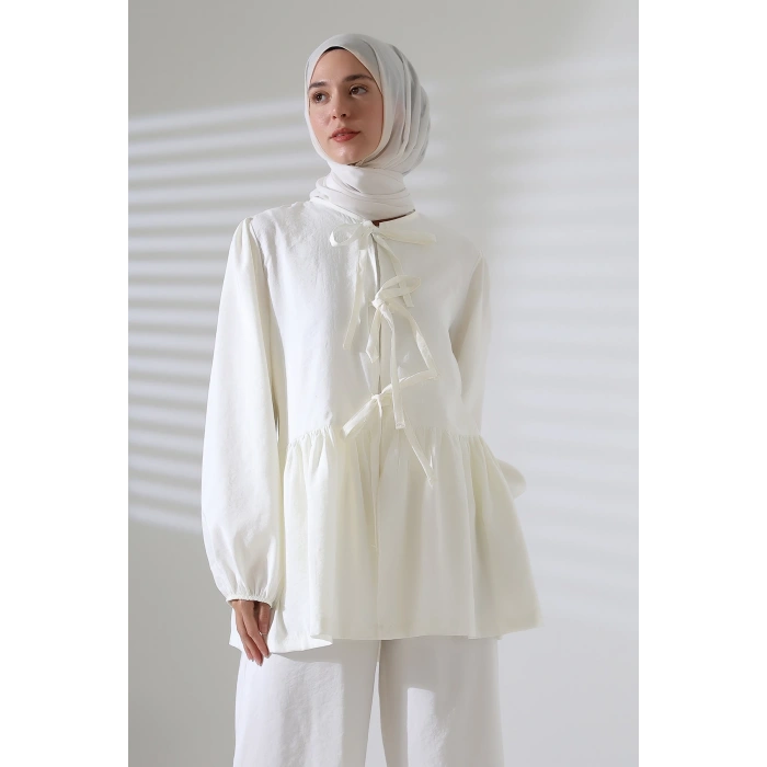 Kadın 100% Pamuk Modal Beyaz Gömlek Pantolon Tesettür Takım