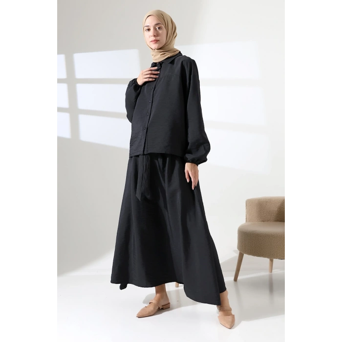 Kadın 100% Pamuk Modal Siyah Gömlek Etek Tesettür Takım