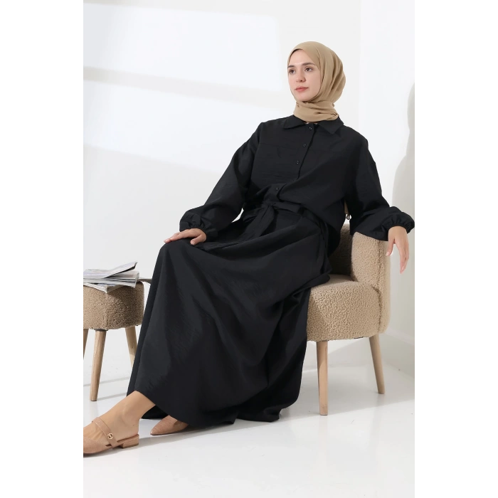 Kadın 100% Pamuk Modal Siyah Gömlek Etek Tesettür Takım