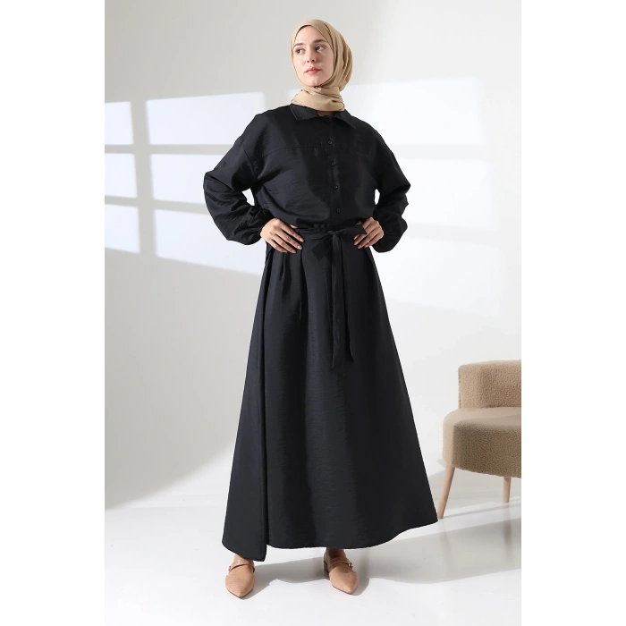 Kadın 100% Pamuk Modal Siyah Gömlek Etek Tesettür Takım