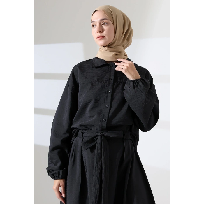 Kadın 100% Pamuk Modal Siyah Gömlek Etek Tesettür Takım