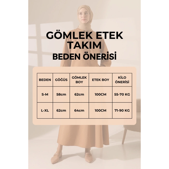 Kadın 100% Pamuk Modal Bordo Gömlek Etek Tesettür Takım