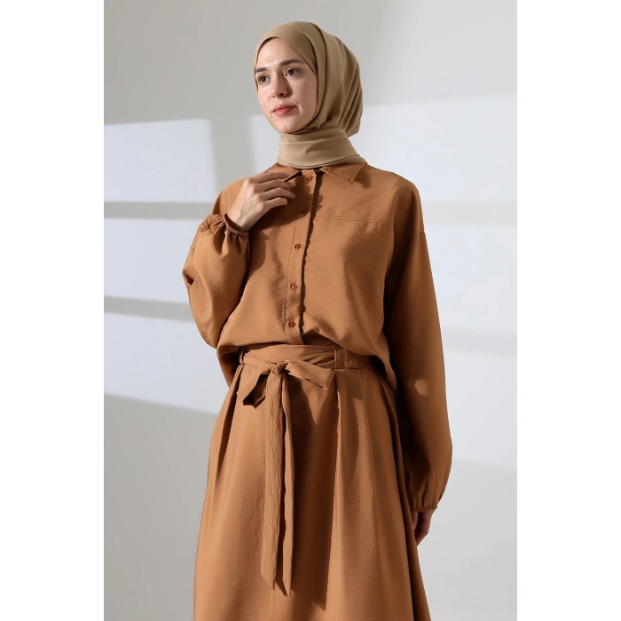Kadın 100% Pamuk Modal Camel Gömlek Etek Tesettür Takım