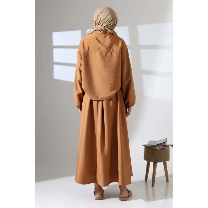 Kadın 100% Pamuk Modal Camel Gömlek Etek Tesettür Takım