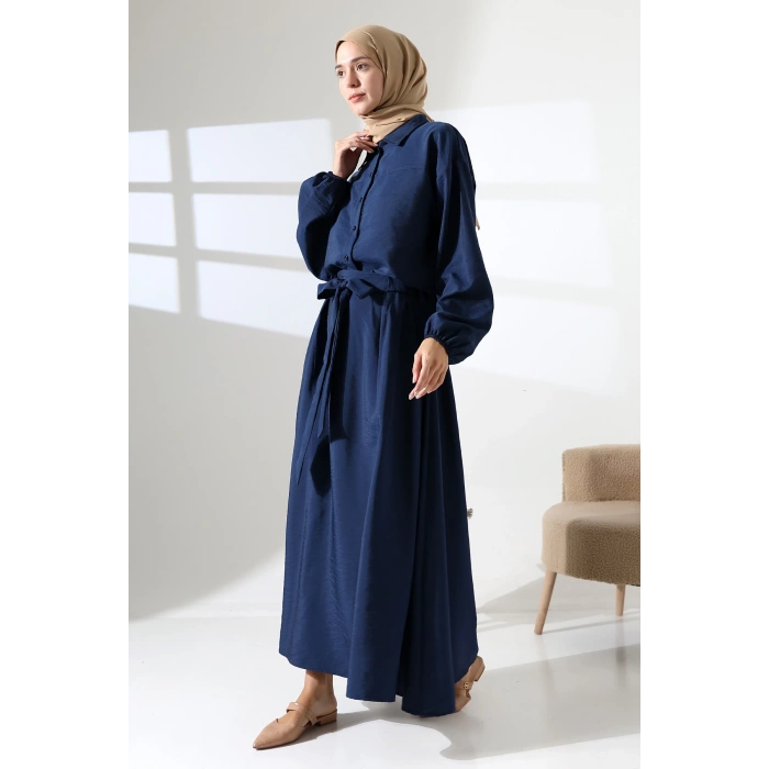Kadın 100% Pamuk Modal Lacivert Gömlek Etek Tesettür Takım