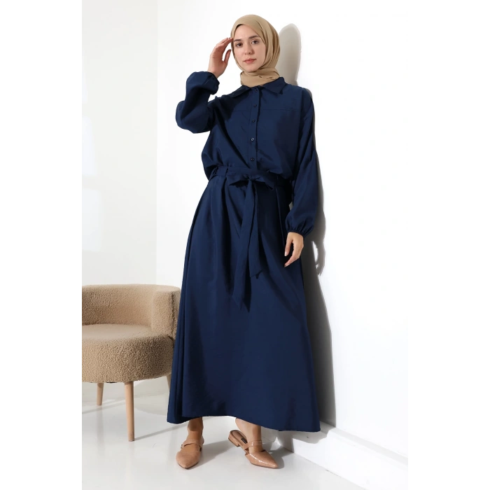 Kadın 100% Pamuk Modal Lacivert Gömlek Etek Tesettür Takım