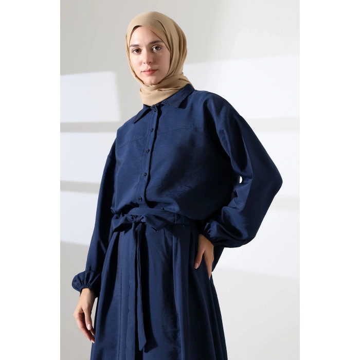 Kadın 100% Pamuk Modal Lacivert Gömlek Etek Tesettür Takım