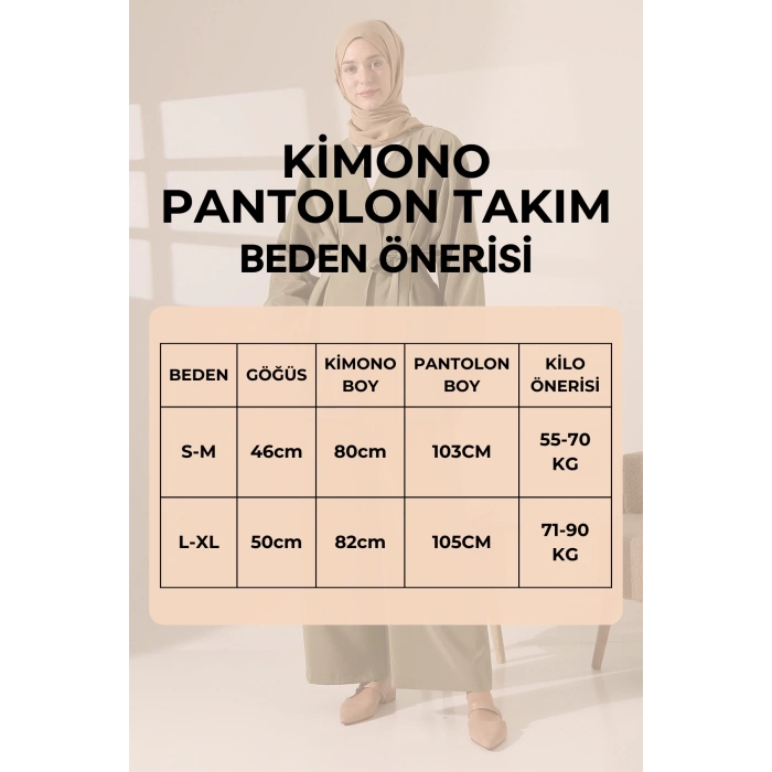 Kadın 100% Pamuk Modal Gri Kimono Pantolon Tesettür Takım