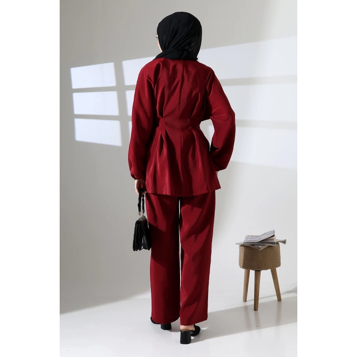 Kadın 100% Pamuk Modal Bordo Kimono Pantolon Tesettür Takım