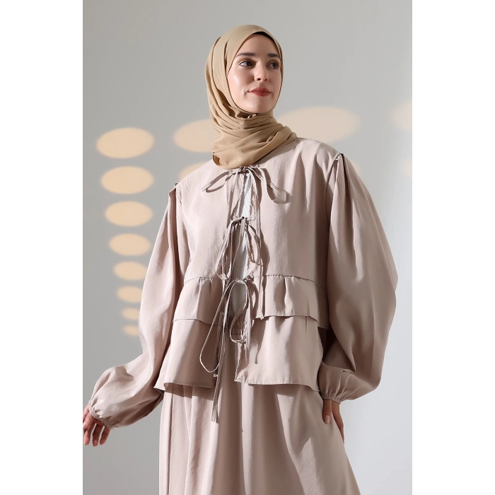 Kadın 100% Pamuk Modal Krem Gömlek Etek Tesettür Takım