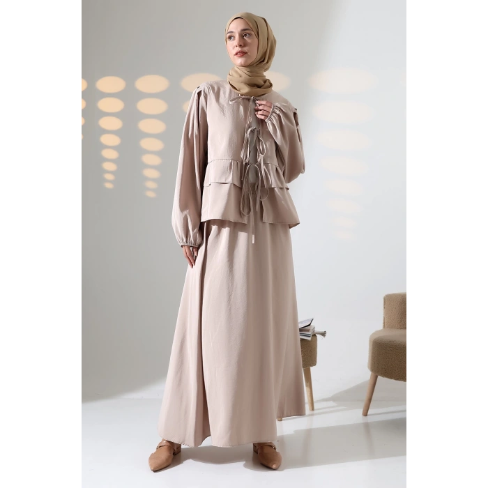 Kadın 100% Pamuk Modal Krem Gömlek Etek Tesettür Takım