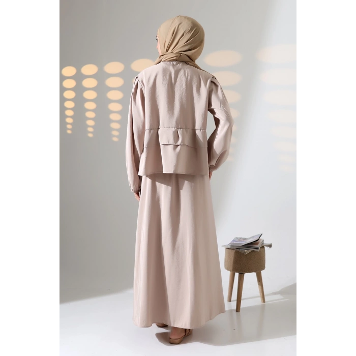 Kadın 100% Pamuk Modal Krem Gömlek Etek Tesettür Takım