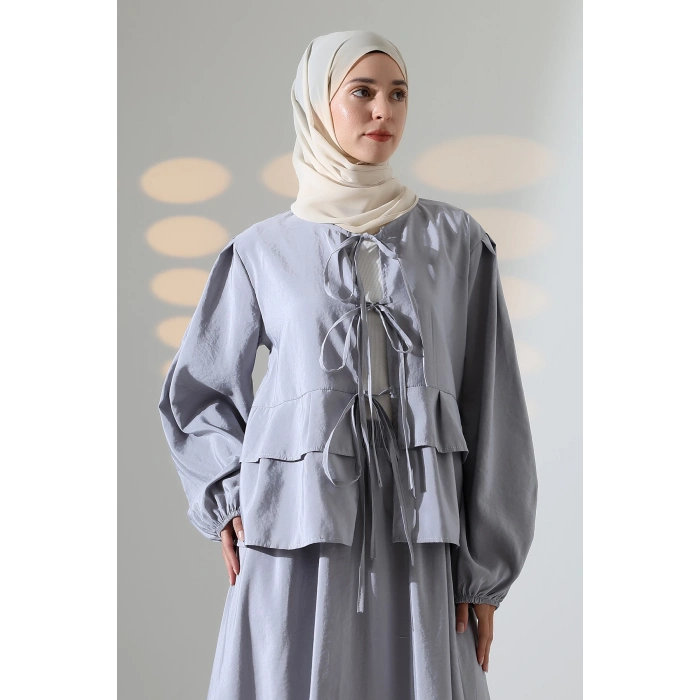 Kadın 100% Pamuk Modal Gri Gömlek Etek Tesettür Takım
