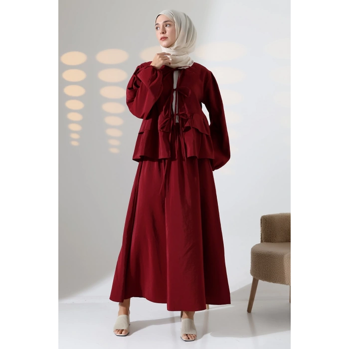 Kadın 100% Pamuk Modal Bordo Gömlek Etek Tesettür Takım
