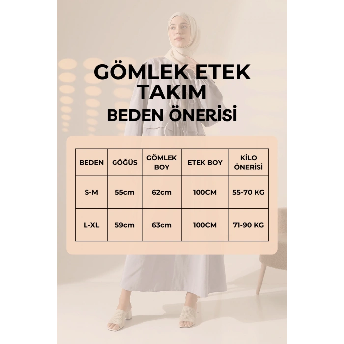 Kadın 100% Pamuk Modal Bordo Gömlek Etek Tesettür Takım