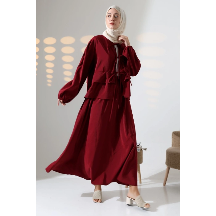 Kadın 100% Pamuk Modal Bordo Gömlek Etek Tesettür Takım