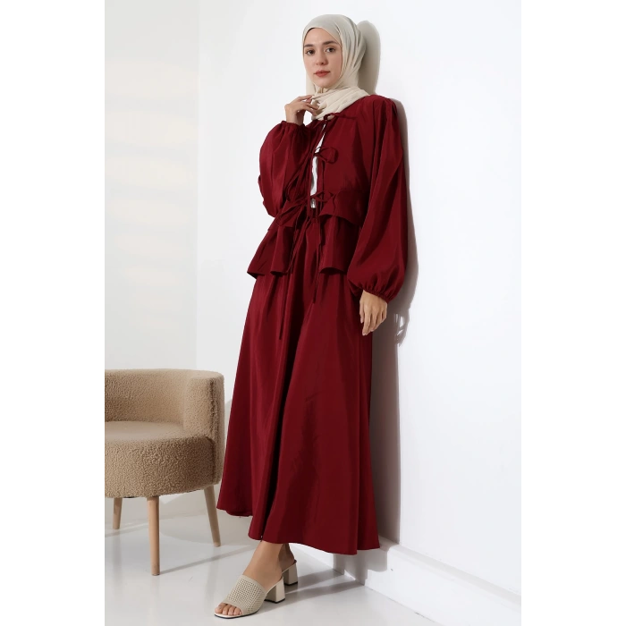 Kadın 100% Pamuk Modal Bordo Gömlek Etek Tesettür Takım