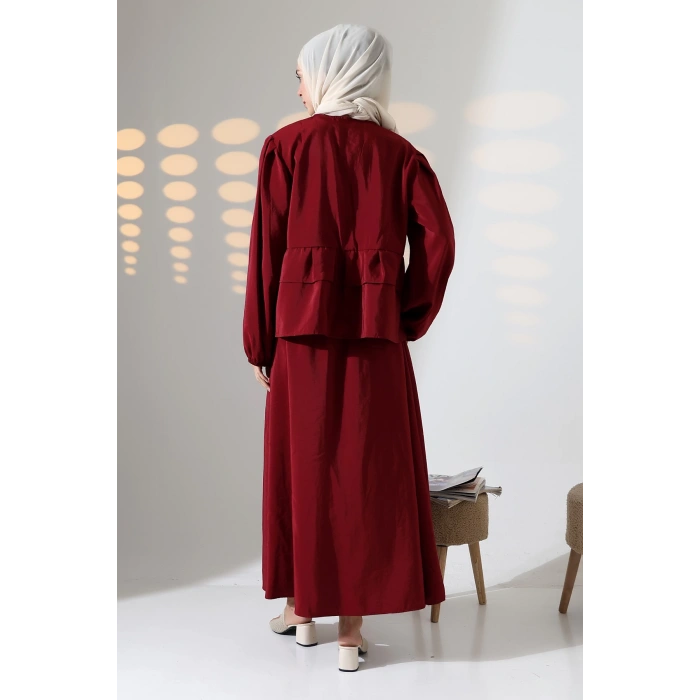 Kadın 100% Pamuk Modal Bordo Gömlek Etek Tesettür Takım