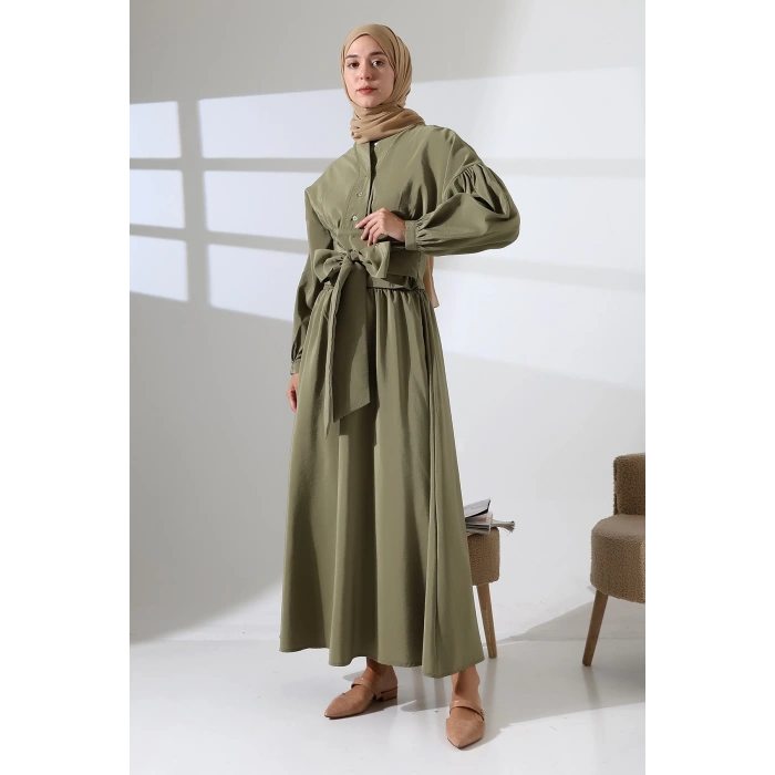 Kadın 100% Pamuk Modal Haki Gömlek Etek Tesettür Takım