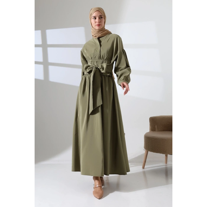 Kadın 100% Pamuk Modal Haki Gömlek Etek Tesettür Takım