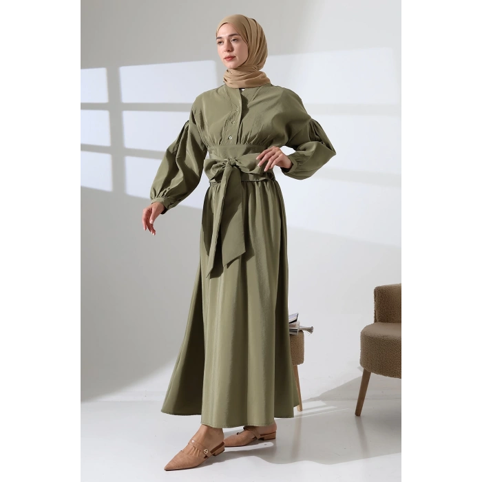 Kadın 100% Pamuk Modal Haki Gömlek Etek Tesettür Takım
