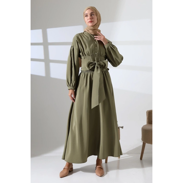 Kadın 100% Pamuk Modal Haki Gömlek Etek Tesettür Takım