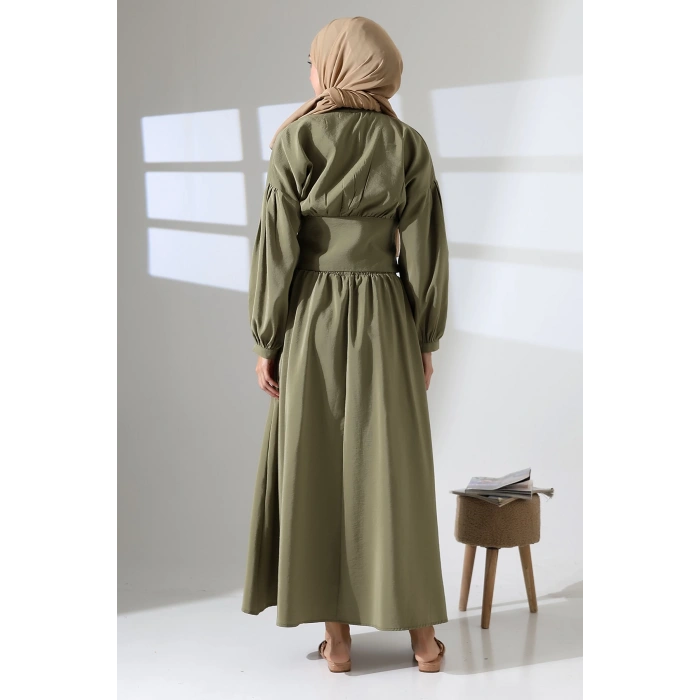 Kadın 100% Pamuk Modal Haki Gömlek Etek Tesettür Takım