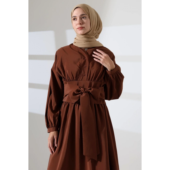 Kadın 100% Pamuk Modal Kahverengi Gömlek Etek Tesettür Takım