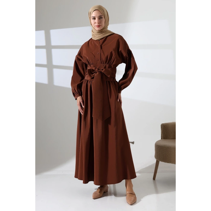 Kadın 100% Pamuk Modal Kahverengi Gömlek Etek Tesettür Takım