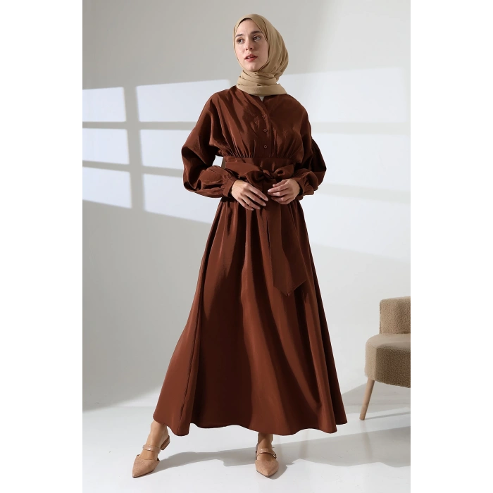 Kadın 100% Pamuk Modal Kahverengi Gömlek Etek Tesettür Takım