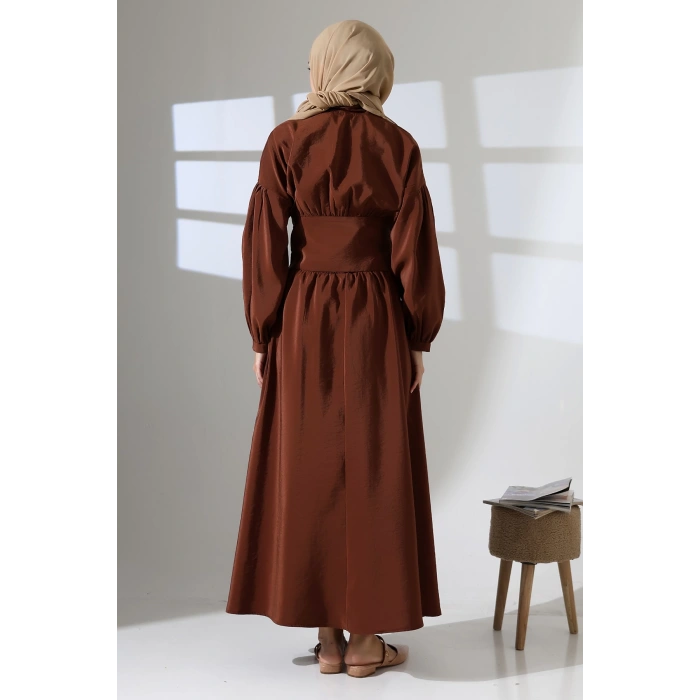 Kadın 100% Pamuk Modal Kahverengi Gömlek Etek Tesettür Takım