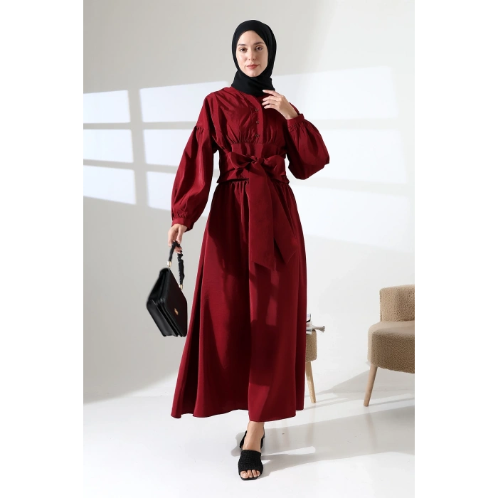 Kadın 100% Pamuk Modal Bordo Gömlek Etek Tesettür Takım