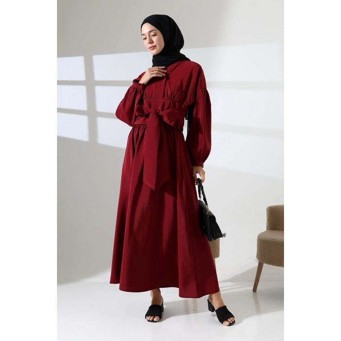 Kadın 100% Pamuk Modal Bordo Gömlek Etek Tesettür Takım